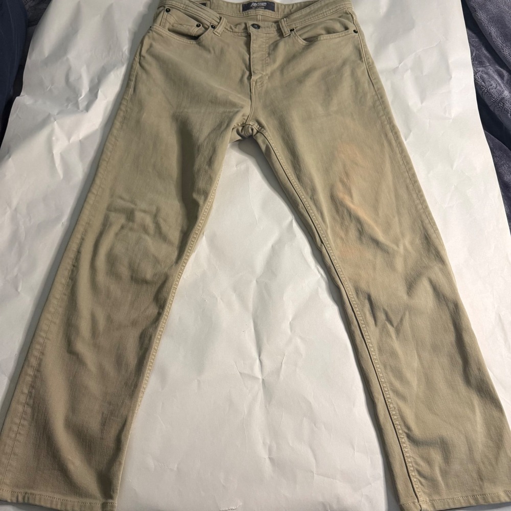 Revtown Sharp Decade Denim Jeans Mens 33x30 Khaki Tan Slim Straight Stretch‎